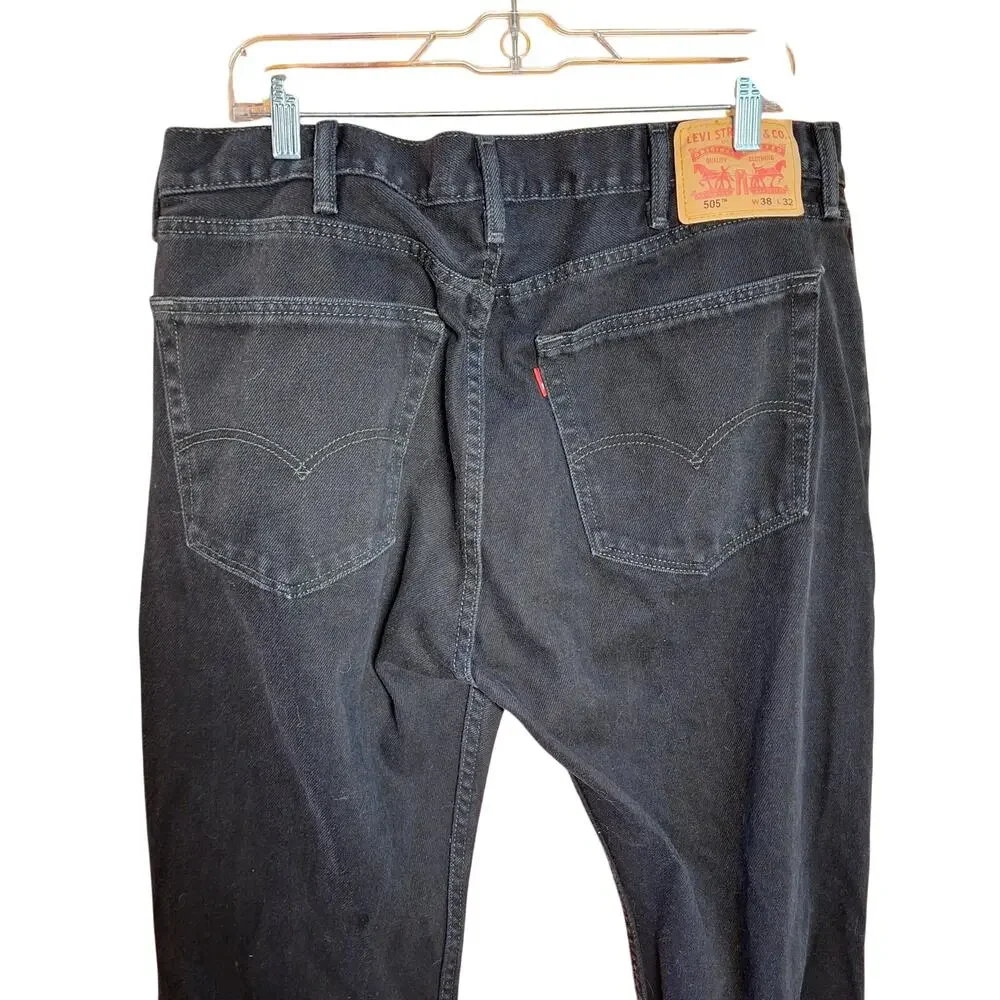 Levi's 505 regular fit straight leg mens black jeans 38x32 denium classic cotton